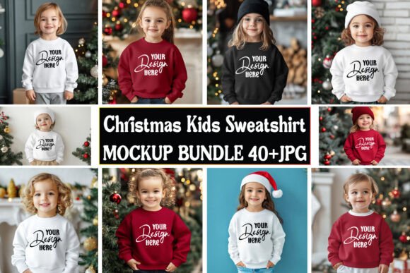 Christmas Kids Sweatshirt Mockup Bundle Graphics