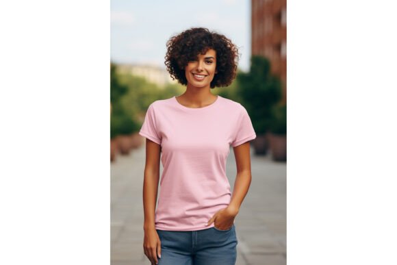 Female Pink T-Shirt Mockup for Graphics
