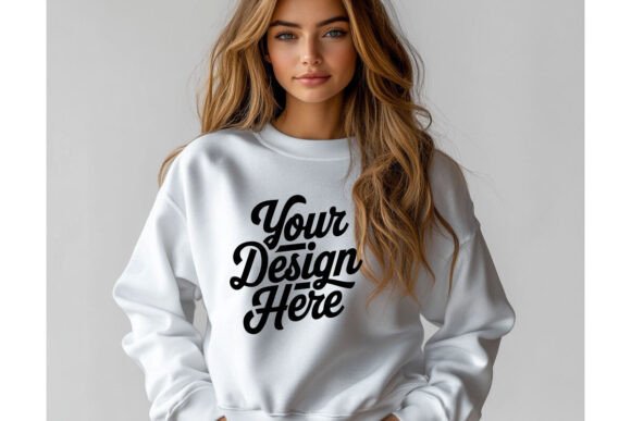 Gildan 18000 White Sweatshirt Mockup 8 Graphics