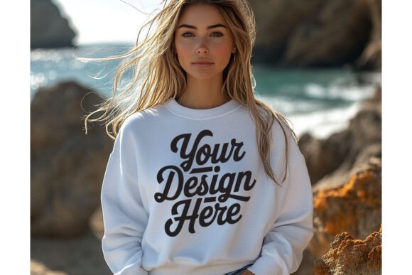 Gildan 18000 White T-Shirt Mockup 25 Graphics