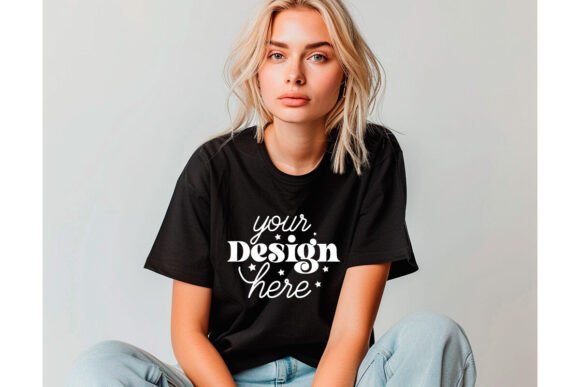 Gildan 64000 Black T-shirt Mockup: Graphics for Product Mockups